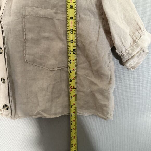 Zara Linen Top Medium Beige Womens Cropped Short Sleeve Boxy Button up Collared - Picture 6 of 7